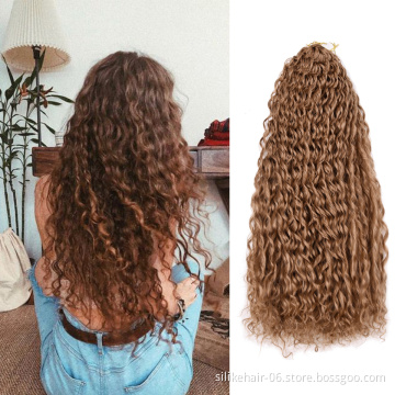 Cheap 24Inch Soft Long Wavy Ombre Blonde Brown Braids Kinky Curly Water Deep Wave Crochet Braiding Synthetic Hair Extensions